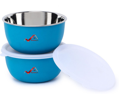 Homeish Stainless Steel, Polypropylene Vegetable Bowl Microwave Safe Bowl Set with Lids for Reheating Approx. 500ml X 14cms Each(Pack of 2, Blue)