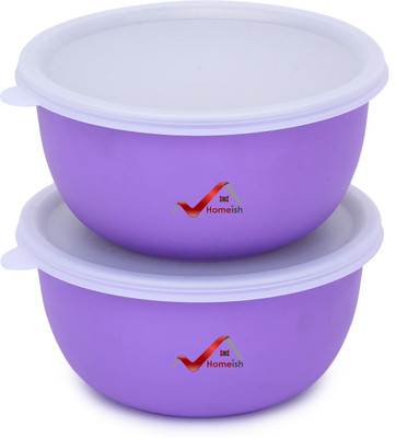 Homeish Stainless Steel, Polypropylene Vegetable Bowl Microwave Safe Bowl Set with Lids for Reheating Approx. 500ml X 14cms Each(Pack of 2, Purple)