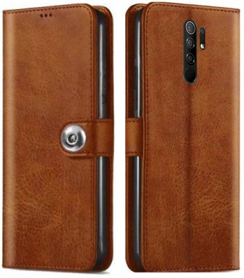 MG Star Flip Cover for Xiaomi Redmi 9 Pime PU Leather Button Case Cover with Card Holder and Magnetic Stand(Brown, Shock Proof, Pack of: 1)