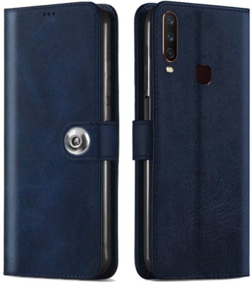 MG Star Flip Cover for Vivo Y15 PU Leather Button Case Cover with Card Holder and Magnetic Stand(Blue, Shock Proof, Pack of: 1)