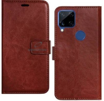 Loopee Flip Cover for Realme C15,Model RMX2180(Brown, Grip Case, Pack of: 1)