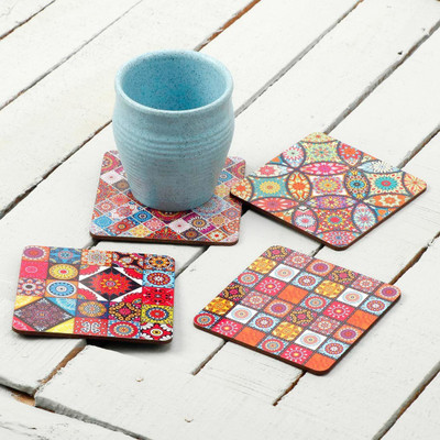 DULI Square Medium Density Fibreboard Coaster Set(Pack of 4)