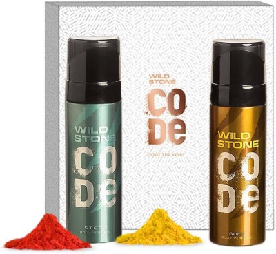 Wild Stone Holi Gift Box with Code Gold and Steel Body Perfume (120ml each) Combo Set(Set of 2)