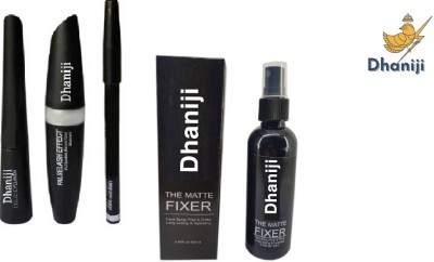 Dhaniji Eyeliner,Mascara & Eyebrow Pencil Set of 3 & Makeup Fixer Spray (4 Items in the set)(4 Items in the set)