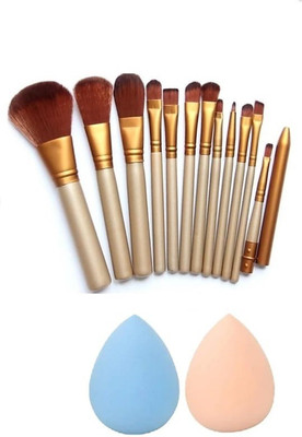 MN Makeup Brush Set Of 12 + 2 Pcs Beauty Blender(15 Items in the set)