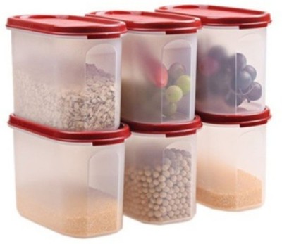 s.m.mart Plastic, Polypropylene Grocery Container  - 1100 ml(Pack of 6, Red, Clear)