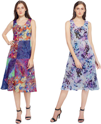 TSM Women A-line Blue, Purple Below Knee Dress