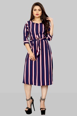 tanvi creation Women A-line Dark Blue, Pink, White Dress