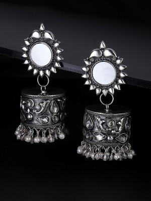 YELLOW CHIMES Traditional Silver Oxidised Jhumka Chandbali Earring | German Silver Earring | Brass Jhumki Earring