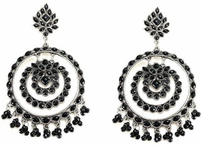 Aadiyatri Aadiyatri Large Chandbali Antique Black stone Silver Earrings Metal Earring Set