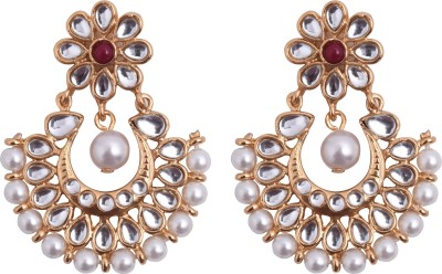 Aadiyatri Aadiyatri High Quality 22kt Gold Plated Kundan Earrings Pearl Metal Chandbali Earring