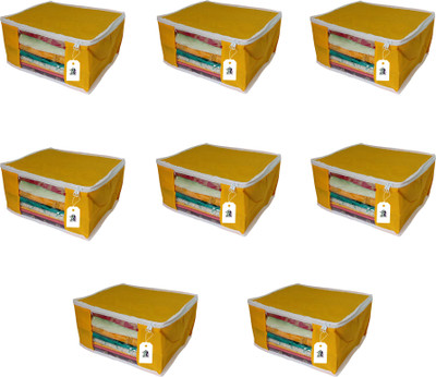 Adwitiya White Border Large Nonwoven Storage Organizer for Clothes Set of 8(Yellow)