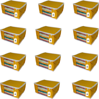 Adwitiya White Border Large Nonwoven Storage Organizer for Clothes Set of 12(Yellow)