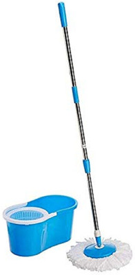 JSN 360Â° Spin Floor Cleaning Easy Magic Plastic Bucket Mop with 1 Microfiber Heads Mop Set(Blue)