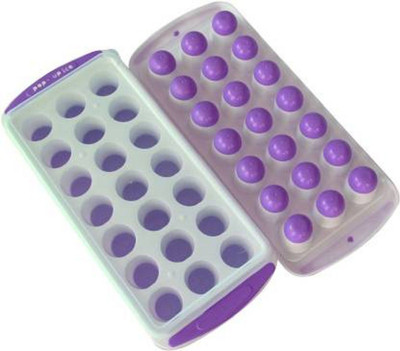 DCENTA POP UP ICE CUBE TRAY WITH SILICON BOTTOM Purple, White Plastic Ice Cube Tray(Pack of2)