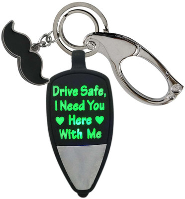 HANDSOME ISK Multicolor Light Drive safe I love Handsome Massage with Push Button with Mustache Style along with High Quality Locking system Key Chain