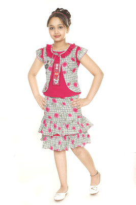 ETHINICA Girls Festive & Party Top and Skirt Set(Pink Pack of 1)