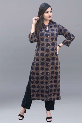 FANCIFY Women Printed Frontslit Kurta(Blue)