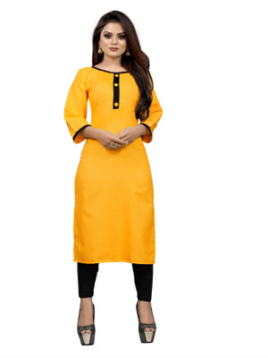 AAIKHODAL Women Dyed/Ombre Straight Kurta(Yellow)
