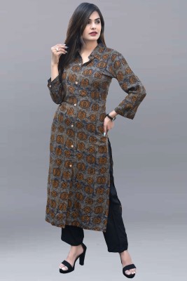 FANCIFY Women Printed Straight Kurta(Brown)