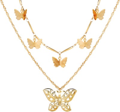 Scintillare by Sukkhi Astonish Gold Plated Butterfly Layered Necklace for Women Gold-plated Plated Alloy Necklace