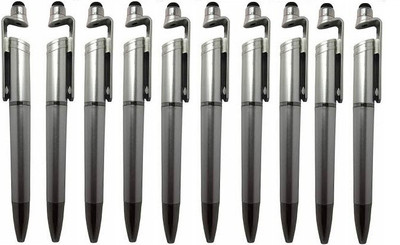 KAELAN 3 in 1 Smartphone Stand Holder, Screen Wipe and Ballpoint Pen Mobile Phone Holder for All Smartphones Pack of 10 Multi-function Pen(Pack of 10, Ink Color - Blue)