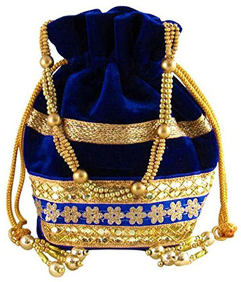 Avanti Creation Velvet Potli Bags With Drawstings Royal Bue Potli