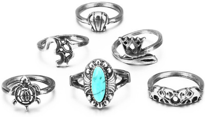Scintillare by Sukkhi Spectacular Oxidised Rings Combo for Women Alloy Rhodium Plated Ring