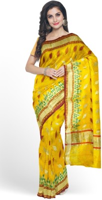 MKF Boutique Woven Bollywood Art Silk Saree(Yellow)