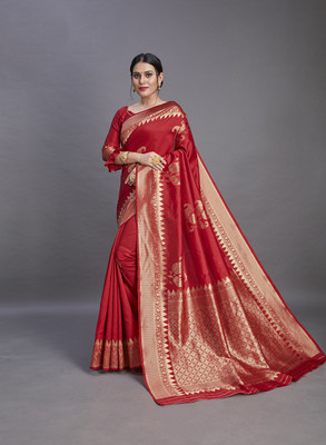 Amrut Collection Woven Banarasi Jacquard Saree(Red)