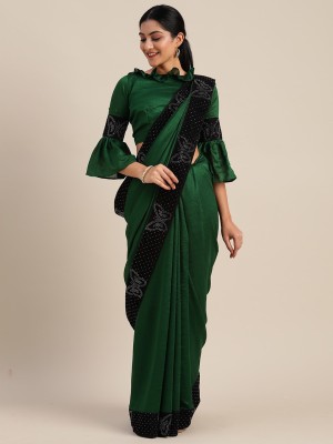 KULNAARI Embellished, Solid/Plain Bollywood Georgette Saree(Green)