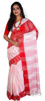 sourav biswas Woven Handloom Pure Cotton Saree(Red)