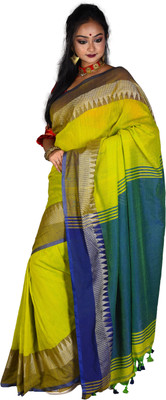 sourav biswas Temple Border, Solid/Plain Tant Viscose Rayon, Pure Cotton Saree(Multicolor)