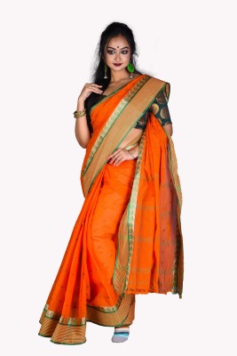 sourav biswas Woven Tant Pure Cotton Saree(Orange)