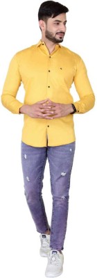 taha Fashion Men Solid Casual Yellow Shirt