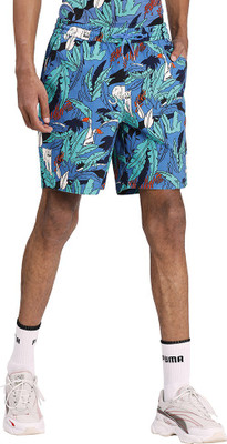 PUMA Graphic Print Men Blue Regular Shorts