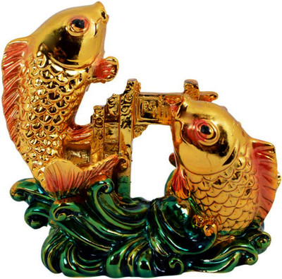 Vastu Art Vastu / Feng Shui / Fish For Good Luck And Prosperity Or Double Fish Decorative Showpiece  -  8 cm(Polyresin, Gold)