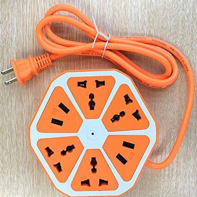 Gabbar Hexagon Socket with USB Charger, 4-Outlet with 4-USB Power Socket Extension Board with Cord, Mobile Charging USB Power Hub 4 Socket Surge Protector 4  Socket Extension Boards(Orange, 2 m, With USB Port)