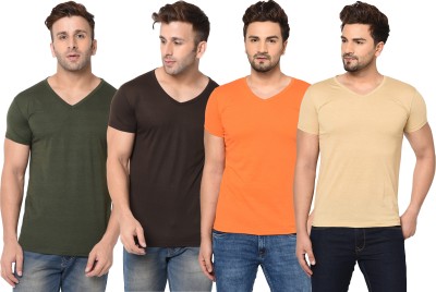 Tivy Solid Men V Neck Multicolor T-Shirt