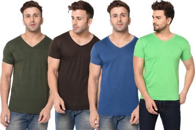 Adorbs Solid Men V Neck Green, Blue, Brown T-Shirt