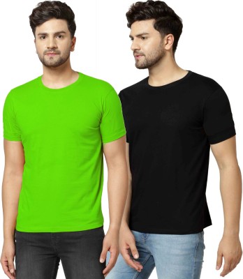 Viluxi Solid Men Round Neck Green, Black T-Shirt