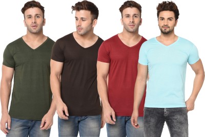 Jaskart Solid Men V Neck Multicolor T-Shirt