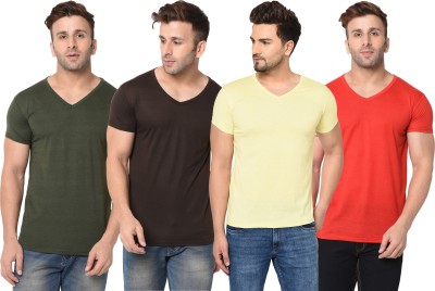 Jangoboy Solid Men V Neck Red, Green, Brown, Yellow T-Shirt