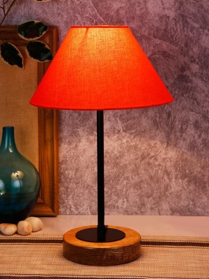 Devansh Conical Orange Cotton Shade Table Lamp with Wood Base Table Lamp(41 cm, Orange)