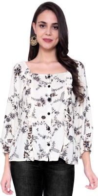 God Bless Casual 3/4 Sleeve Printed Women Beige Top