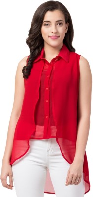 FUNDAY FASHION Casual Sleeveless Solid Women Red Top