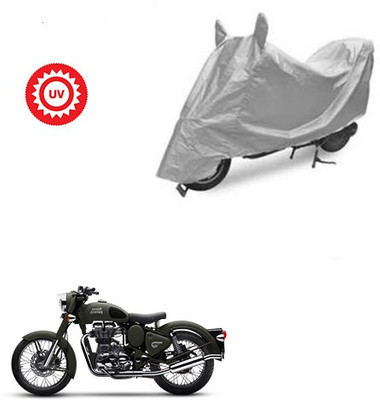 Atulit enterprises Two Wheeler Cover for Royal Enfield(Battle, Silver)
