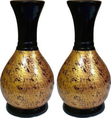 Procyon Wooden Vase(8 inch, Black, Gold)