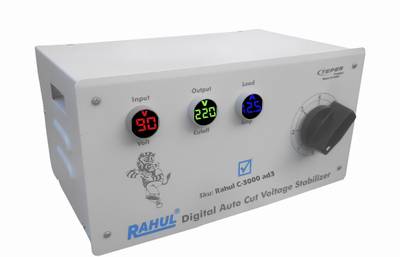 rahul C-3000 ad3 Kva/12 Amp 90-260 Volt,Manual 8 Booster,Use a Maximum of 12 Amp Load,with 3 metar Input,Output+Load Metar With Over Load MCB,Mainline Digital Autocut Voltage Stabilizer Digital Autocut Voltage Stabilizer