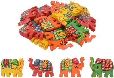 Vardhman 12 pcs Wooden Multicolored Elephant Beads Size 3.5 x 3.5 cm for Jewellery Making, Dresses, Beading, Art and Crafts Work